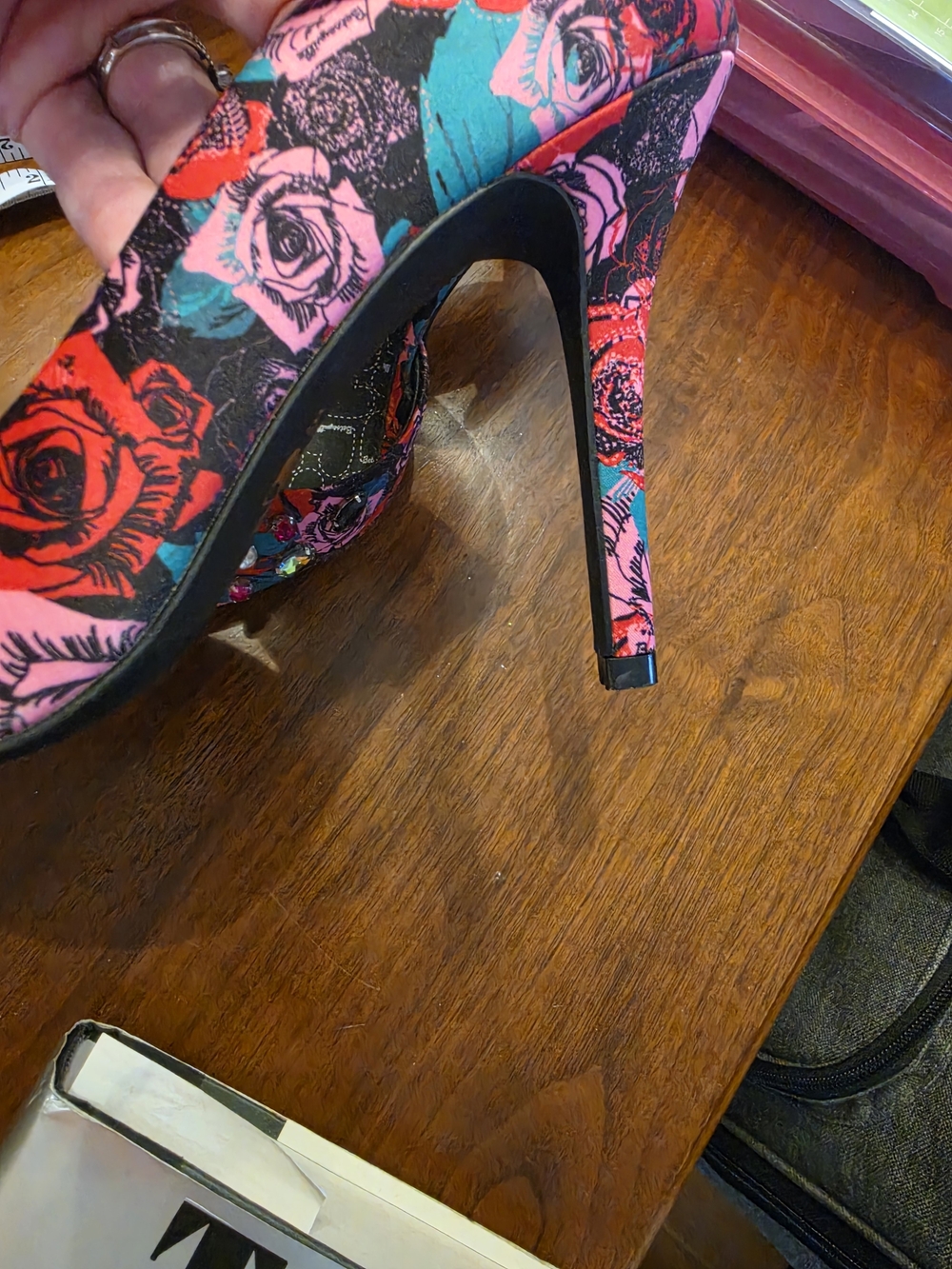 Betsey Johnson Jeweled Floral Pointed-Toe Heels in Pink & Teal - Picture 3 of 4